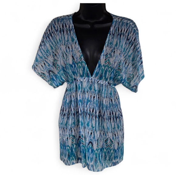 Motherhood Other - Motherhood V-Neck Cover-up Blouse Beach Tunic aqua abstract geometric Size S